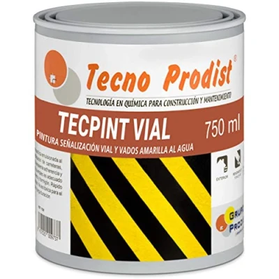 Image de Tecno Prodist TECPINT VIAL by (750 ml) JAUNE Peinture à l&#039;eau, pour marquage routier, spéciale gués, séchage rapide, non toxique