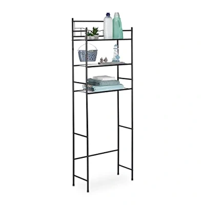 Image de relaxdays Étagère pour Machine à Laver, WC, sèche Linge, en métal, 3 Niveaux, H x L P : 165 58 25 cm, Noir