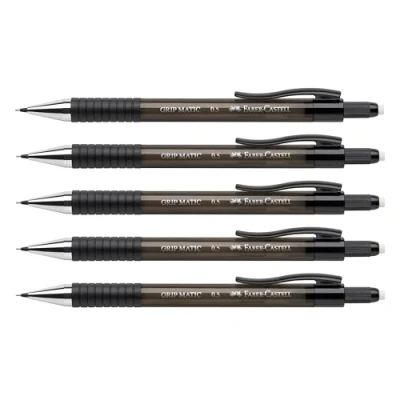 Image de FABER CASTELL 205204 Porte mines Grip Matic noir, 5 pièces, dureté B, mine 0,5 mm, gomme incluse
