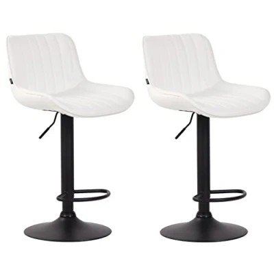 Image de CLP Lot De 2 Tabourets Bar Lentini en Similicuir I Chaise Haute Bistrot avec Repose Pieds Hauteur Réglable Pivotant, Couleur:Blanc, Couleur du Cadre:Noir