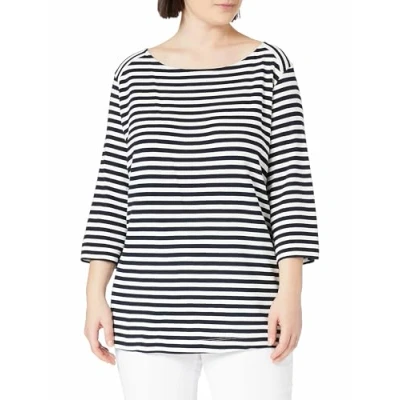 Image de MY TRUE ME TOM Tailor Ottoman Striped Tshirt à manches longues, Femme, Taille: 50, Navy white regular stripe