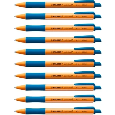 Image de STABILO Lot de 10 Stylos Bille Rétractable POINTBALL Tracé 0,5 mm Turquoise