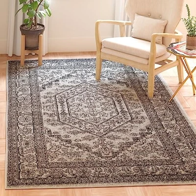 Image de Safavieh Tissé, ADR108A, Argent/Noir, 121 X 182 cm Grand tapis de salon rectangulaire pour une utilisation en intérieur, Polypropylène, 120 180