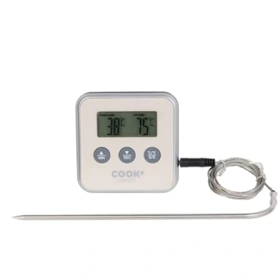 Image de Cuisy KC2053 Thermomètre à Sonde/Minuteur Acier Inoxydable Rouge/Noir/Blanc/Vert 8 x 1,8 cm *Coloris Aléatoire*