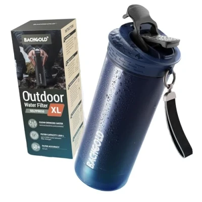 Image de Bachgold® gourde filtrante eau non potable XL [800 ml] avec une capacité de filtration 2000 L I élimine 99,99% des bactéries, virus, particules et métaux lourds,