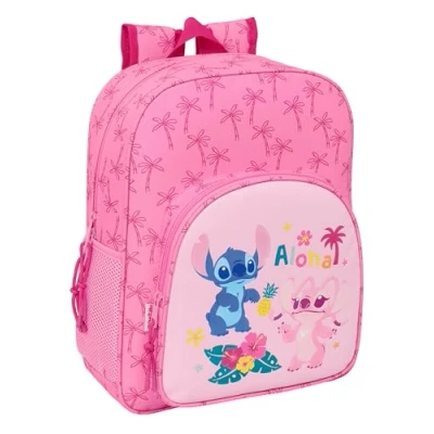 Image de safta STITCH CHILL Sac à dos scolaire pour enfant, adaptable au chariot, idéal les enfants d&#039;âge scolaire, confortable et polyvalent, qualité résistance, 32 x 12 38 cm, Menthe/Rose, M