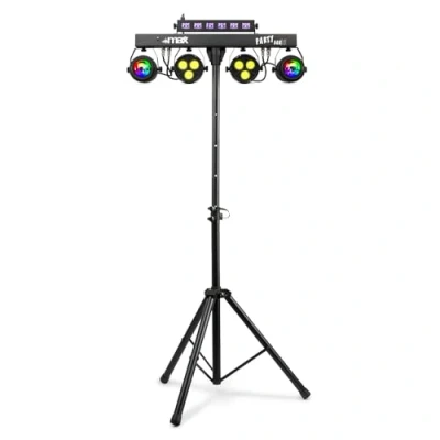 Image de Max PARTYBAR10 2x Jelly Moon + PAR UV/Strobe, Mode DMX ou Auto, Télécommande et Programmes Automatiques, Pied Inclus, Shows Préprogrammés, Effets Professionnels pour vos Soirées