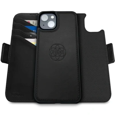 Image de dreem Fibonacci Compatible avec iPhone 15 funda cartera / 2 en 1 étui Antichoc et Folio Amovible Cuir végétal, MagSafe, Protection RFID [Noir]