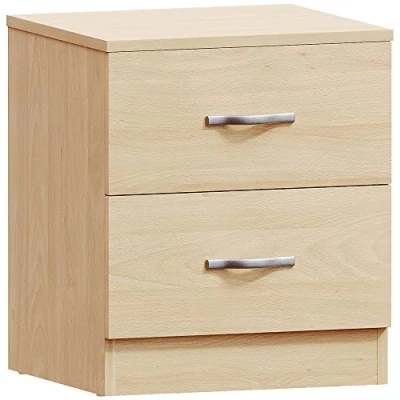 Image de Vida Designs Table de Chevet, 2 tiroirs en pin avec poignées métal et Coureurs, Unique Anti Bowing tiroir Support, Riano Meubles Chambre à Coucher