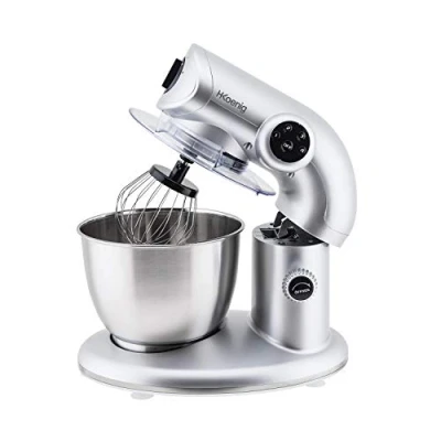 Image de H.Koenig KM80 Mélangeur Mixeur Professionnel, 1000 W, Capacité 5,5 L, 4 Vitesses, Bras avec Tête Inclinable et Mobile, Acier Inoxydable, 80 dB, Gris
