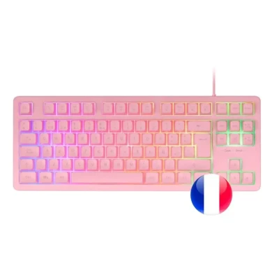 Image de Mars Gaming MK023, Clavier TKL, Technologie Hybride H Mech, Éclairage FRGB Rainbow, Anti ghosting, Compatibilité Universelle, Rose, Langue Français