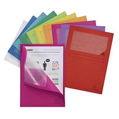 Image de Exacompta Réf. 50250E Paquet de 25 chemises à fenêtre Forever 120 g/m² couleurs vives 100% recyclées et certifiées Ange Bleu dimensions 22 x 31 cm pour A4 10 assorties