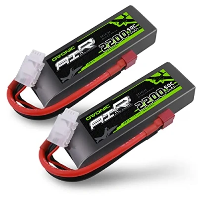 Image de OVONIC Lot de 2 batteries Lipo 3s 2200 mAh 50 C 11,1 V avec prise Deans pour voiture, bateau, camion, avion, hélicoptère, multi moteur, loisirs créatifs