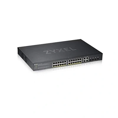 Image de Zyxel Nebula Switch Ethernet intelligent administrable, 24 ports Gigabit, PoE+, budget d’alimentation de 375 W, 4 combinés Gigabit et mode Cloud hybride, Garantie à vie [GS1920 24HPv2]