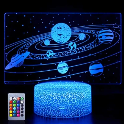 Image de Hoofun Lampe 3D pour enfant avec illusion Motif galaxie Acrylique (Système Solaire)