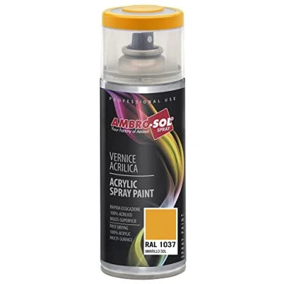 Image de Ambro Sol V4001037 Vernis Peinture Acrylique Multi Usage, Brillante pour Intérieur et Extérieur, Adapté a Tous Type de Matériau, Aérosol En Fer Blanc Recyclable 400 ml, Jaune Soleil