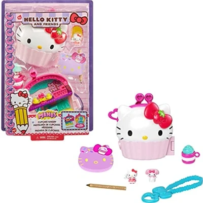 Image de Sanrio Hello Kitty Coffret Compact Cupcake avec 2 mini figurines, crayon, carnet de notes et accessoires, jouet pour enfant, GVB30