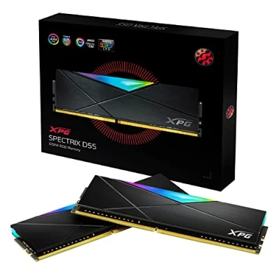 Image de ADATA XPG SPECTRIX D55 DDR4 RGB Module de mémoire Gaming DRAM 3600 MHz 32 Go (2x16 Go), Double boîtier, Bureau Haute Performance AX4U360016G18A DB55 Noir