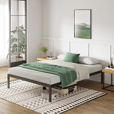 Image de Novilla Cadre de lit Plateforme en métal 30cm, Sommier, avec 5 Pieds Hauts, Rangement sous Le lit, Support à Lattes Bois,Assemblage Facile,140 x 190 cm, Noir