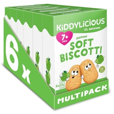 Image de Kiddylicious Soft Biscotti Pomme Dès 7 Mois Biscuits Tendres au Blé Complet 6 Packs de 120g (6 Sachets 20g) 720g