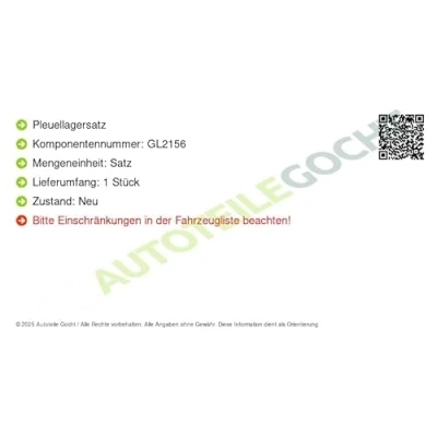 Image de KOLBENSCHMIDT CB 2016A STD Kit de coussinets bielle FORD: Ranger Mk2