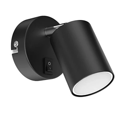 Image de ledscom.de Spot mural WAIKA avec interrupteur noir mat + ampoule LED GU10 blanc chaud 3 niveaux de gradation : max. 500lm chacun