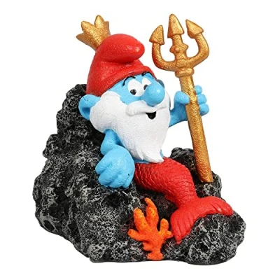 Image de Aqua Della, Figurine les Schtroumpfs Sous L`eau Neptune 9,4x6,8x8,5cm, Hautement détaillée et fabriquée en résine de polyester, Non toxique pH neutre, Pour aquariums d&#039;eau douce mer