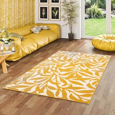 Image de Pergamon Samba Tapis de Designer Moderne Fleurs Curry Jaune 5 Tailles