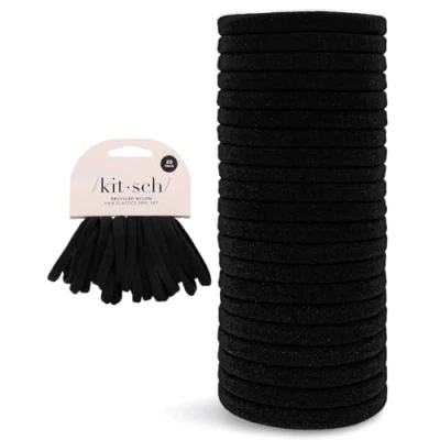 Image de Kitsch Lot de 20 élastiques à cheveux pour femme, sans dommages, en caoutchouc noir cheveux, femmes et queue cheval, petits