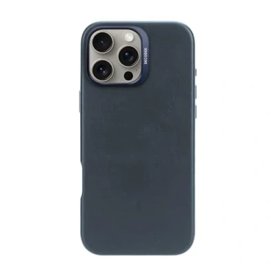 Image de Coque rigide en cuir antichocs pour iPhone 16 Pro Max DECODED Bleu Compatible MagSafe