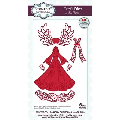 Image de Creative Expressions Matrices de découpe Sue Wilson Collection Festive Ange Noël 2023, métal, 3,4 in x 3,8