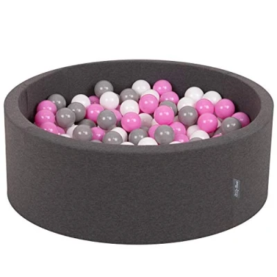 Image de KiddyMoon Piscine À Balles pour Bébé Rond 90X30cm/200 7Cm Fosses Boules Jouet Enfant, Gris Foncé: Gris/Blanc/Rose