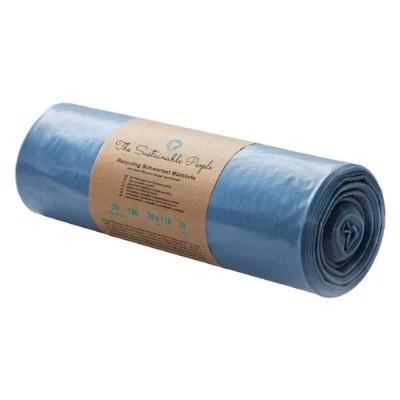 Image de rouleau de 25 Sacs poubelle recyclés pour charges lourdes TSP 120L fabriqués à partir matériaux 100 % (PE) certifiés Ange Bleu extrêmement résistants la déchirure (70 µm)