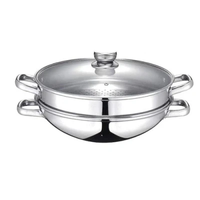 Image de Wok 2 en 1 BAUMALU Tous feux dont induction Couvercle verre 32 cm