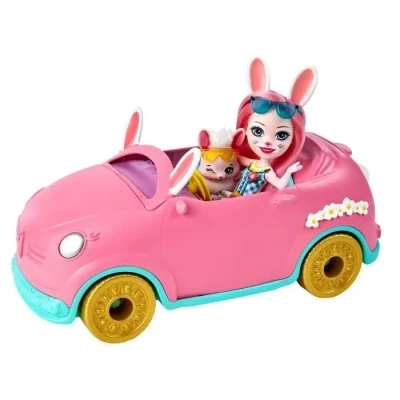 Image de Enchantimals Coffret Lapinmobile, Voiture avec Une Mini poupée Bree Lapin et Figurine Twist, des Accessoires de Jeu, Jouet pour Enfant, HCF85
