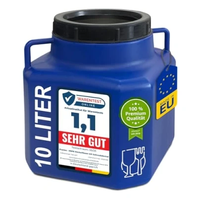 Image de plasteo® Fût à col large de 10 litres Avec couvercle et poignées Bleu Convient un usage alimentaire sans BPA universel Tonneau eau stockage
