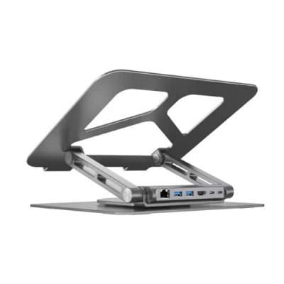 Image de UNITEK Hub USB 3.1 type C 2 ports 3.0 RJ45 HDMI 4K PD 100W avec support pour ordinateur portable