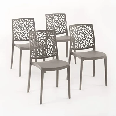 Image de Lot de chaises Anna en polypropylène renforcé, empilables, Usage intérieur et extérieur (4 chaises, Gris tourterelle)