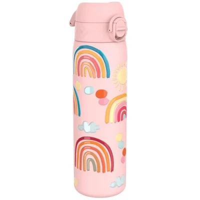 Image de Ion8 Gourde Inox, 600ml, Anti Fuite, Facile à Ouvrir, Verrouillage Sécurisé, Lavable au Lave Vaisselle, Poignée de Transport, Durable, Acier Inoxydable, Motif 3D Arcs en Ciel