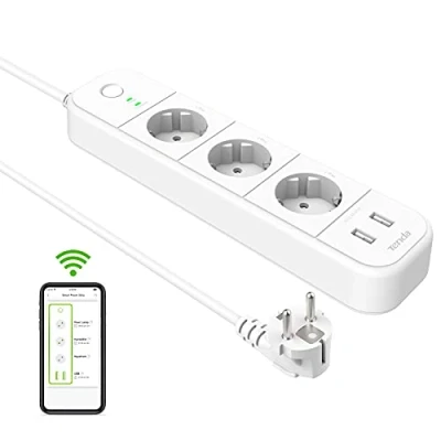 Image de Tenda SP15 Multiprise Connectée WiFi Intelligente avec 3 Prises et 2 Ports USB, Protection Contre les Surtensions, Interrupteur Indépendant, Commande Vocale, Contrôle à Distance, Compatible Alexa