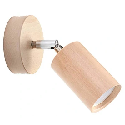Image de SOLLUX lighting Berg Applique Spotlight, avec Abat Jour Mobile, Design Minimaliste, Rustique, Classique, Ampoule Remplaçable GU10, 1 x 40 W, Bois Natu
