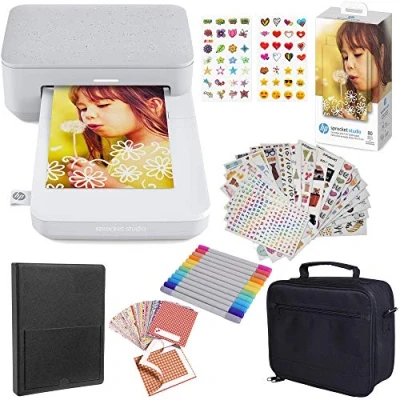 Image de HP Sprocket Studio Imprimante photo instantanée 4 x 6&quot; Ensemble : papier photo, étui, album marqueurs, ensembles d&#039;autocollants.