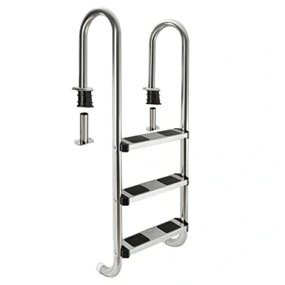 Image de Arebos Echelle de Piscine en Acier Inoxydable 3 ou 4 marches avec Patins antidérapants sur Les échelons d&#039;accès Argent encastrée 132 x 45 23 cm