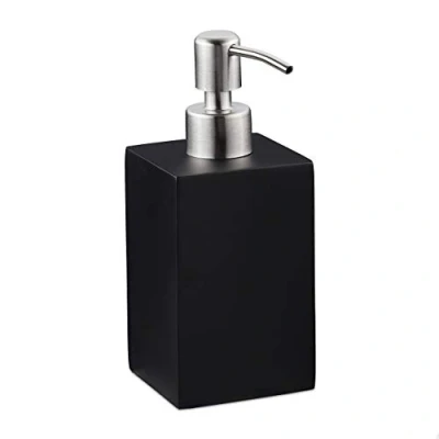 Image de Relaxdays Porte Savon Liquide, 300 ML, Rechargeable, Salle de Bain, Distributeur shampoing, Pompe en INOX, carré, Noir, 1 unité