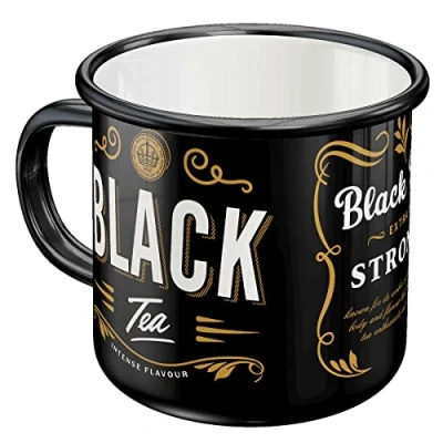 Image de Nostalgic Art Tasse rétro en émail, Black Tea Idée de cadeau pour la cuisine, Mug camping, Design vintage avec citation, 360 ml
