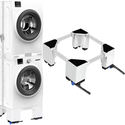Image de NIUXX Support de machine à laver avec roulettes, largeur réglable (42 70cm), hauteur 20cm pour socle laver, lave linge et sèche frein, capacité charge 400KG