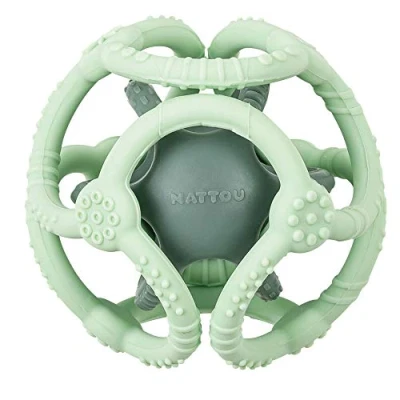 Image de Nattou Lot de 2 Balles en Silicone, Pour Saisir et Mâchouiller, Sans BPA, Ø 10 cm + 7 cm, Vert Menthe/Vert Pomme
