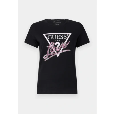Image de Guess LOVE Triangle TEE Tshirt imprimé, Femme, Taille: XS, Jet black