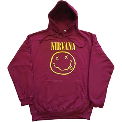 Image de Nirvana Sweat à Capuche Jaune Smile Band Logo Nouveau Officiel Unisexe Maroon Taille S