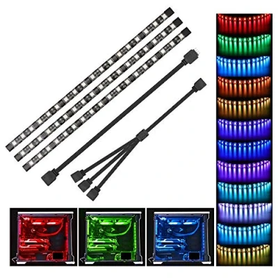 Image de Speclux Bande Led RGB, lumineuse pour Modification/Réglage du PC, contrôle de la carte mère via l&#039;en tête RVB 12V 4PIN (3 Strip Rgb)